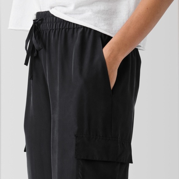 Eileen Fisher Washed Silk Cargo Pant Drawstring Wide Leg - Picture 2 of 15